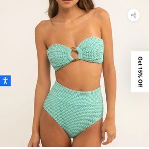 NWT Montce Swim Turquoise Crochet high waisted bottoms and Kim Variation top